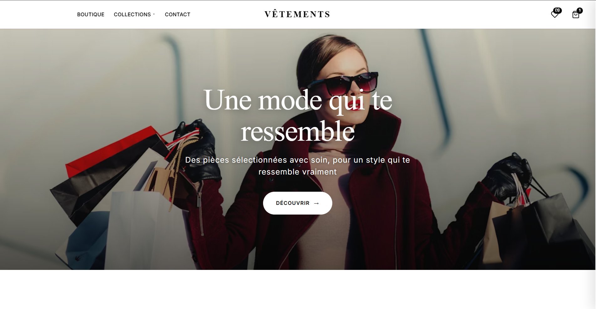 Aperçu d'une boutique Hopla : page d'accueil avec bannière hero